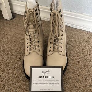 Seychelles Cream Lace Up Boots with Smooth Leather and High Top Design